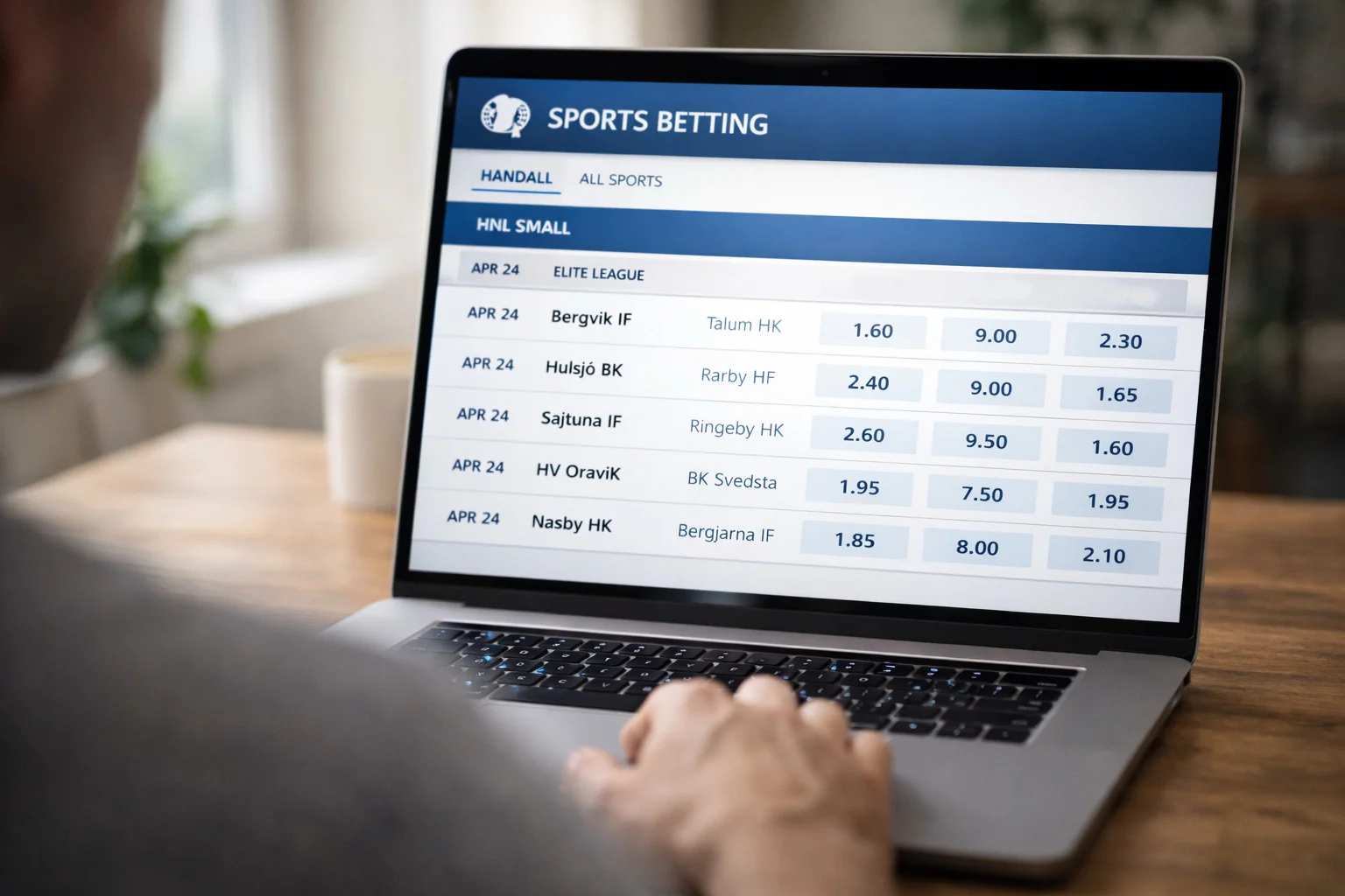 Interface d'un site de paris sportifs affichant les cotes d'un match de handball
